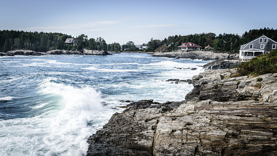 Beautiful view of the rocky coastline of Bailey Island, Maine