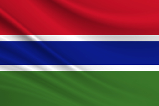 Flag of Gambia. Fabric texture of the flag of Gambia.