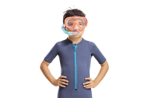 istock Child wearing a wetsuit and a diving mask 1306218587