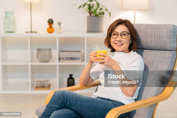 Senior Age Woman Who Drink Coffee Stock Photo - Download Image Now - Only Women, One Woman Only, Asia