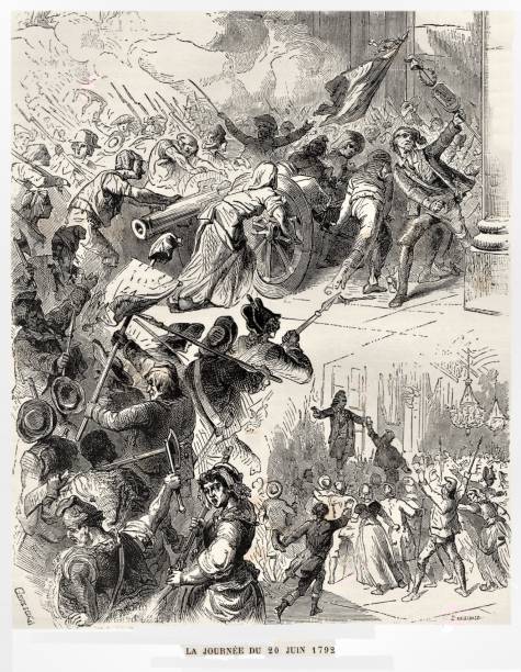 французская революция сцены июня 20, 1792, 18-го века французская история - french revolution stock illustrations