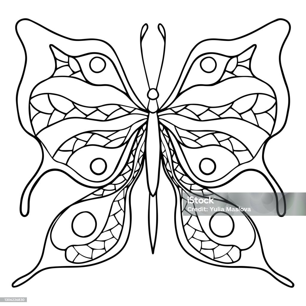 Butterfly Coloring Page Line Art Vector Clip Art Element Stock