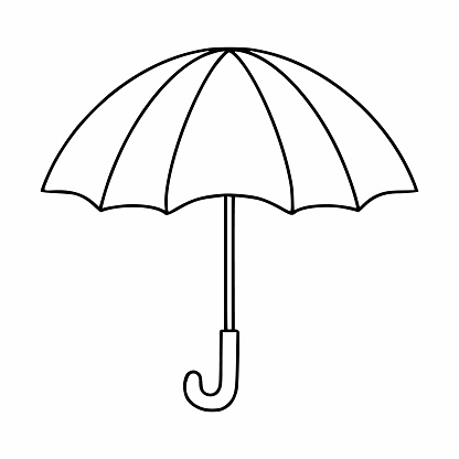Sun and rain umbrella drawn with a contour line. Vector icon in the doodle style.