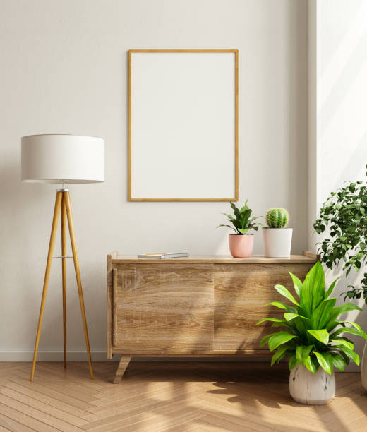Mockup frame on cabinet in living room interior,Scandinavian style.