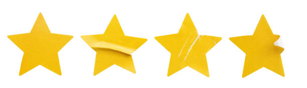 istock Yellow star shape paper sticker label set isolated on white background 1306230936
