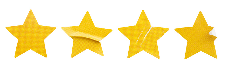 Yellow star shape paper sticker label set isolated on white background