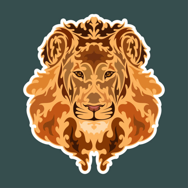 istock Hand drawn abstract portrait of a lion. Sticker. Vector stylized colorful illustration isolated on dark background. 1306231020