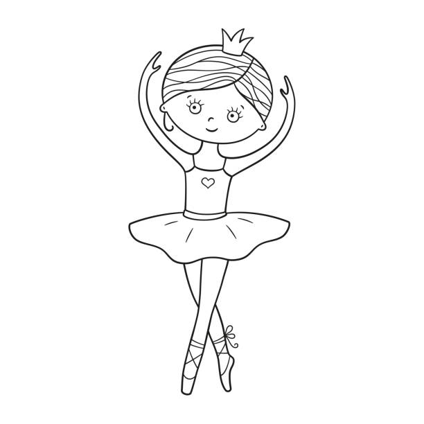 ilustrações, clipart, desenhos animados e ícones de uma bolinha de bailarina bonita em sapatos de ponta, vestido e coroa. ilustração de vetor isolado - ballet little girls child fairy