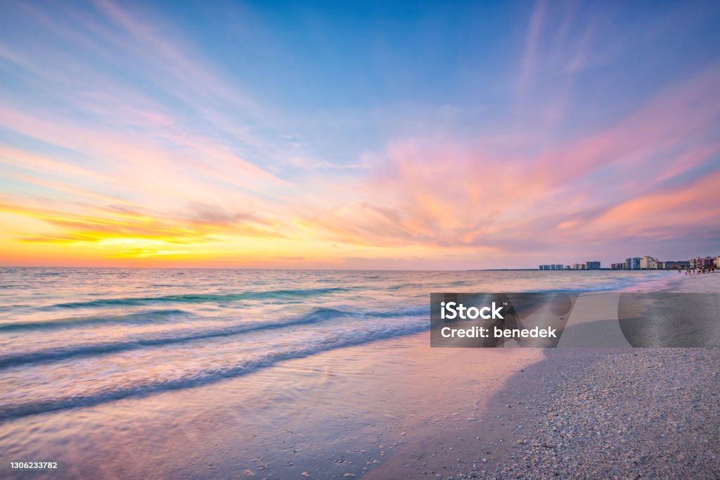 Sunset sky beach Florida USA Colorful sunset at Marco Island, Naples, Florida, USA. Beach Stock Photo