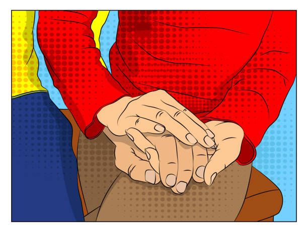 Close up of a woman holding a male hand. People holding hands. Close up of a woman holding a male hand. People holding hands. Showing candid feelings like love, trust, appreciation, hope, compassion or saying sorry - comic book style, cartoon vector illustration. apology cartoon stock illustrations