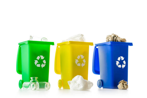 istock Trash sort. Bin container for disposal garbage waste and save environment. Yellow, green, blue dustbin for recycle plastic, paper and glass can trash isolated on white background. 1306238159