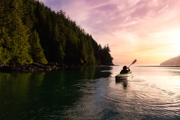 istock Adventurous Girl kayaking in the Pacific Ocean. 1306238242