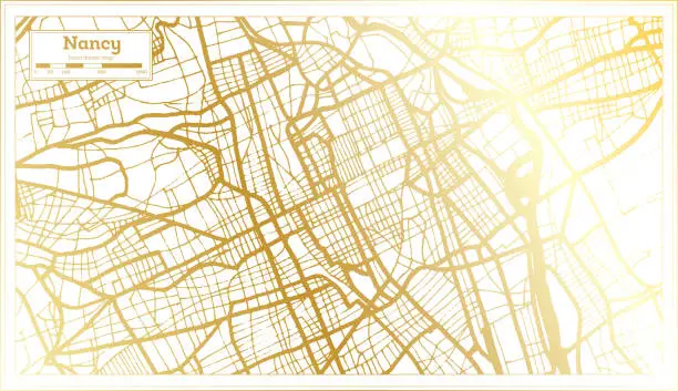 Vector illustration of Nancy France City Map in Retro Style in Golden Color. Outline Map.