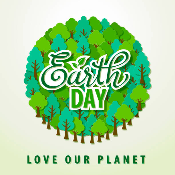 Group of paper craft trees forming the planet earth shape for the concept of Earth Day
