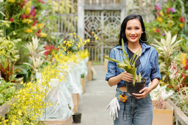 istock Woman holding blooming flower 1306245463