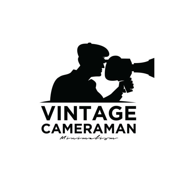 Vintage Cameraman Studio Movie Video Cinema Cinematography Film Production symbol design vector icon illustration Isolated White Background