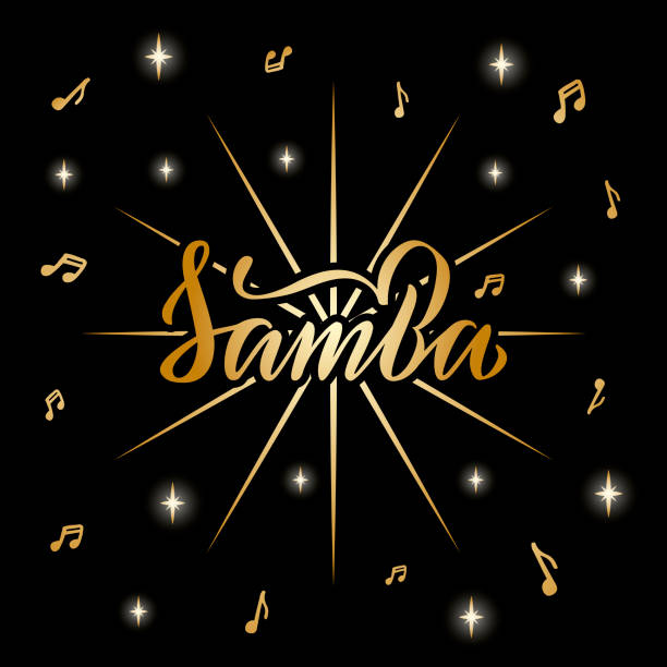 ilustrações, clipart, desenhos animados e ícones de samba letras douradas com estrelas e notas - escola de samba