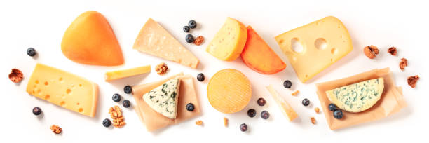 istock Cheese panorama, shot from above on a white background 1306249866