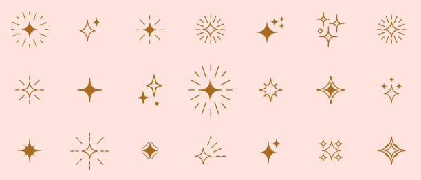 ikon seni garis bintang. vector bintang empat runcing untuk logo, cerita media sosial - bintang ilustrasi stok