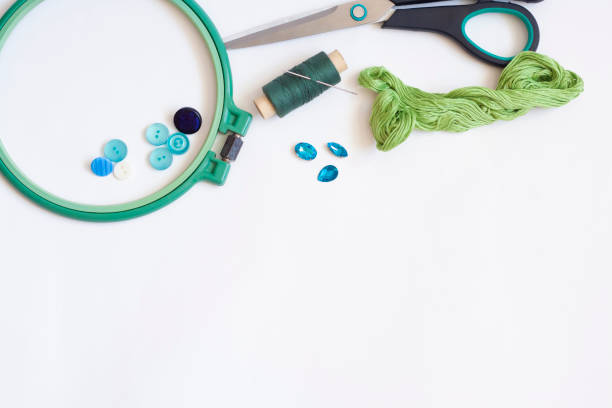 istock Creativity and needlework, sewing and embroidery, flat lay, copy space 1306254761
