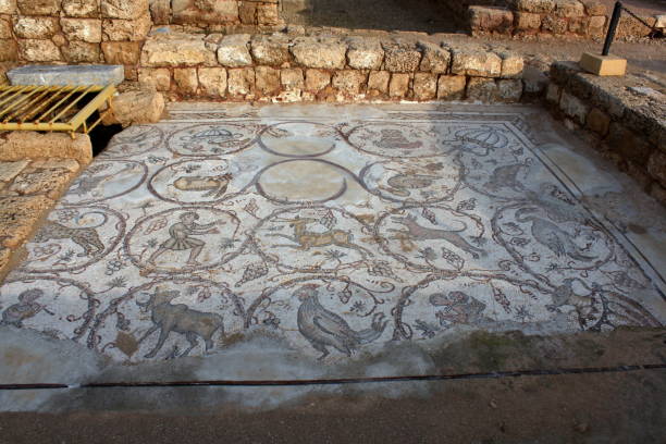 colorido suelo de mosaico en cesarea en israel - cherchell fotografías e imágenes de stock
