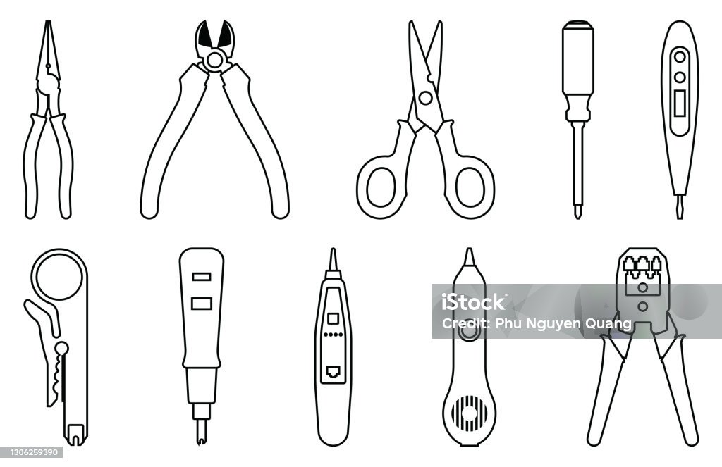 Wiring Toolsvector Electrical And Networking Tools Hand Tools Vector Thin Line Stock ...