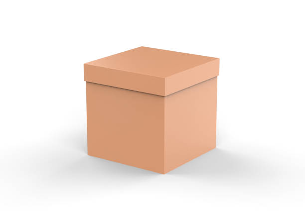 High angle view of closed blank cube cardboard box isolated on white background with clipping path.