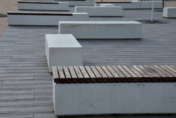 architecture, barrier, barriers, bench, benches, block, brown, cement, circle, clean, concrete, courtyard, cube, design, grate, gray, industrial, interlocking, light, metal, modern, outdoor, panelling, pedestrian, plaza, protection, rectangle, rest, root, seat, shape, skate park, skateboarding, skating, stone, street, surface, texture, town, traffic, tree, trunk, wave, white, wooden, yard, zone