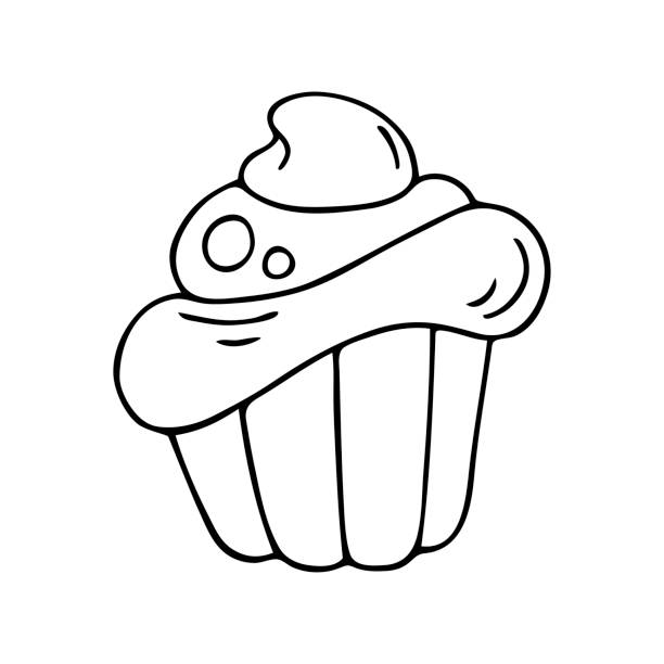 282 Cartoon Of The Cupcake Black And White Illustrations & Clip Art - iStock
