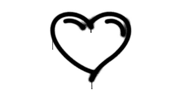 Heart symbol spray painted isolated. Graffiti concept art of love, health and romantic sign. Airbrush paint. Urban abstract artwork. Alpha channel black and white.