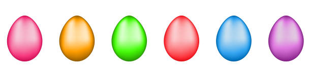 illustrazioni stock, clip art, cartoni animati e icone di tendenza di set di uova di pasqua lucide multicolori. 6 uova colorate su uno sfondo isolato. pasqua, simbolo delle vacanze. illustrazione di repertorio eps 10 - breakfast easter yellow easter egg