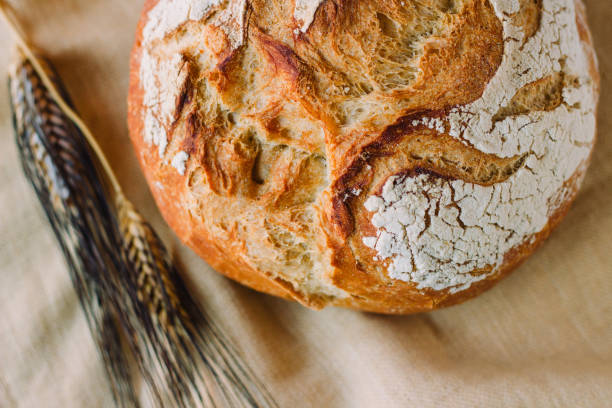 istock Mediterranean bread close-up called pan de payes or pa de pages on a rustic background. 1306268719