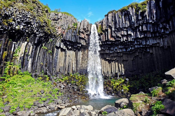 冰島東南部冰川附近的斯瓦爾蒂福斯瀑布 - skaftafell national park 個照片及圖片檔