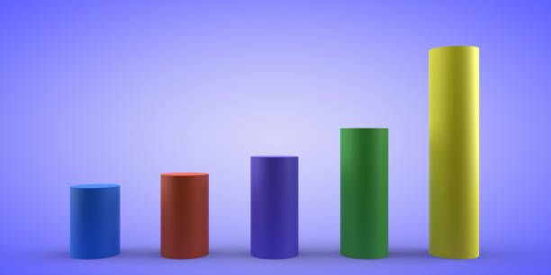 istock Abstract graph of multi-colored cylinders on a blue background. Business schedule. 3d render 1306269722