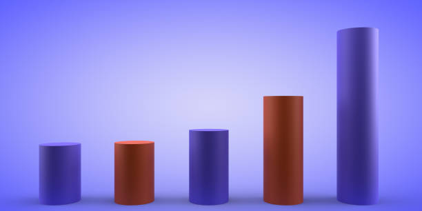istock Abstract graph of multi-colored cylinders on a blue background. Business schedule. 3d render 1306269734