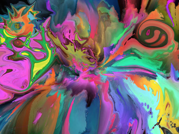Color in motion, fluid art abstract composition in the style of fluid art, metaphor on the subject of design, creativity and imagination expressionism stock illustrations