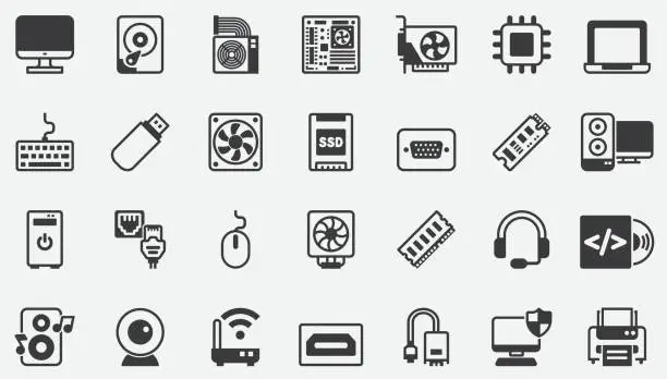 Vector illustration of Computer Components Accessories Hardware Store  Concept Icons