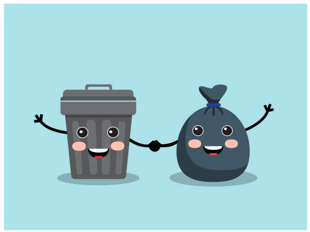 istock cute trash bag and iron urn stand funny and hold hands 1306274593