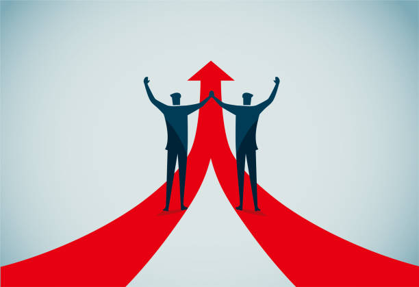 팀워크 - cooperation two people vector red stock illustrations