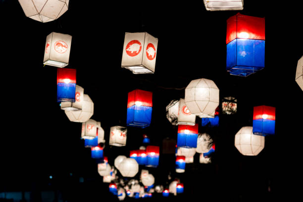 istock Illuminated traditional korean lamp lantern at night 1306276037