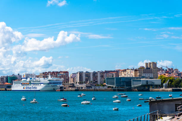 Santander, Spain - 13 September 2020: Panoramic view of the bay with Centro Botin and ferries terminal