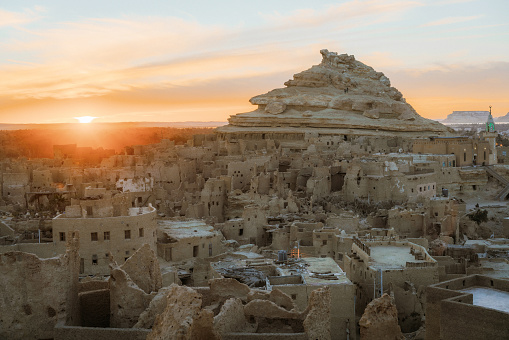 Scenic view of Siwa oasis at sunset