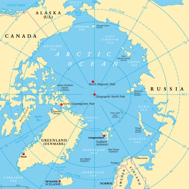 ilustraciones, imágenes clip art, dibujos animados e iconos de stock de posición geográfica del polo norte de la tierra, mapa político - arctic