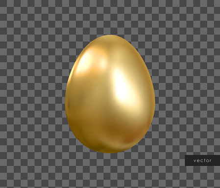Realistic golden metallic egg. Gold 3d isolated design element. Vector.