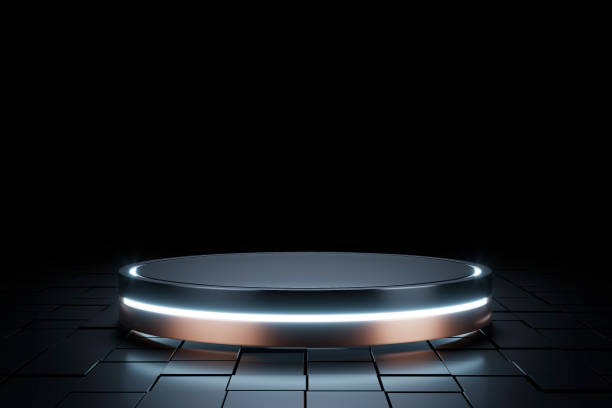 istock 3D abstract futuristic background with a pedestal 1306284793