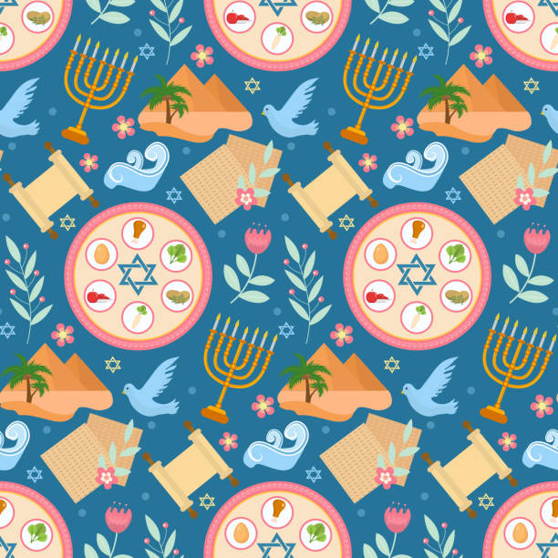 Passover seamless pattern. Pesach endless background, texture. Jewish holiday backdrop. Vector illustration. Passover seamless pattern. Pesach endless background, texture. Jewish holiday backdrop. Vector illustration passover stock illustrations