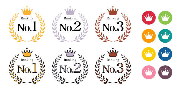 Ranking crown laurel vector icon illustration white background Ranking crown laurel vector icon illustration white background gold number 1 stock illustrations