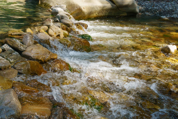 istock water in a mountain river. Mountain river stream flow. On a bright sunny day 1306289498