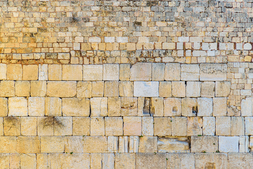Stone detail wailing wall, old jerusalem city