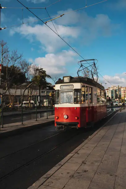 Photo of red vintage tram